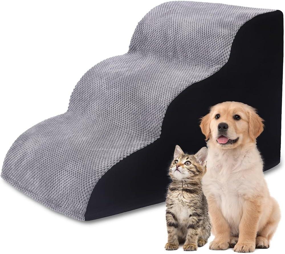 3 Steps High Density Foam Dog Stairs Ramps,Petjoyi Non-Slip Pet Ramps for Dog Slope Stairs for Small Dogs and Cats or Pets