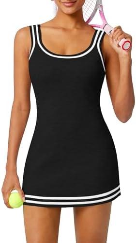 TQD Tennis Dress for Women Athletic Striped Knitted Sweater Tank Mini Active Casual Club Golf Dresses 2025 Trendy, Black, M