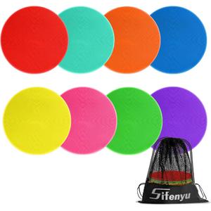 Poly Spot Markers Rubber Floor Dots 9 inch 24 Pcs Flat Cones Non-slip Agility Markers Poly Spots for Gym Soccer Basketball Sports Speed Agility Training, Classroom Activities, Exercise Drills