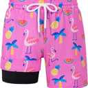 HASMES Boys Swim Trunks with Compression Liner Kids Bathing Suit Quick Dry Board Shorts Swimsuit for Teen 5-14Y (8-9 Years, Rose Red)