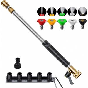 Upgraded Jet Nozzle Power Washer Wand Hose Nozzle, Adjustable Hydro Nozzle Wands 18-33 inch, Jet High Pressure Water Hose Sprayer with 5 Tips for Garden, Patio, Floor & Car, Black