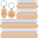 100 PCS Unfinished Wooden Keychain Blanks for Engraving, Wood Engraving Blanks Key Chain, DIY Wooden Key Ring Key Tag