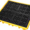Spill Containment Platform with Drain, 51x51x6in, Anti-Slip Plastic, Leakproof Detachable, 4 Drum Capacity, Yellow for Industrial Use