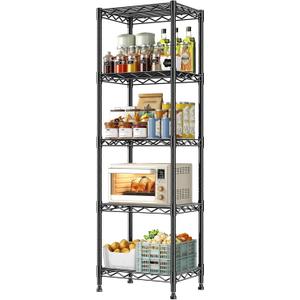 GRANNY SAYS 5-Tier Narrow Storage Shelves for Small Spaces – 15.8" W Metal Shelving Unit, Adjustable Wire Shelf, Freestanding Storage Rack for Bathroom, Laundry, Kitchen Pantry, Garage, Black, 15.8"W x 53"H x 11.8"D