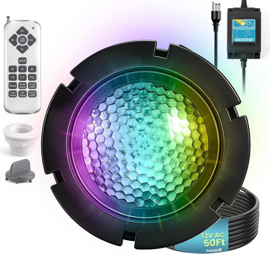 1.5 Inch LED Pool Light for Inground Pools - RGBW 18W Color Changing Underwater Pool Spa Light Fits Pentair IntelliTouch/EasyTouch Control | 50Ft Cord, Remote, Transformer | 7 Colors & 9 Dynamic Modes