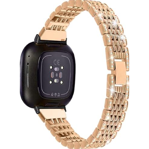 Metal Bands Compatible with Fitbit Sense 2/Sense/Versa 4/Versa 3 Watch, Replacement Rhinestone Bling Wristband for Women, Silver Black Rose Gold