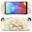 PlayVital Protective Case for Nintendo Switch 2 - Kawaii Dockable Hard Case Shell for Switch 2 with Thumb Grip & Sticker & Button Caps, Anti-scratch, Shockproof Cover Skin - Creamy Mousie Picnic