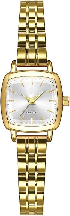ADSBIAOYE Small Gold Watches for Women Vintage Square Ladies Quartz Wrist Watches Fashion Casual Bracelet Watch