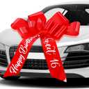 Happy Birthday Car Bow Sweet 16 Big Car Pull Bow 30 Inch Giant Gift Wrapping for Birthday Party Decorations (Red)