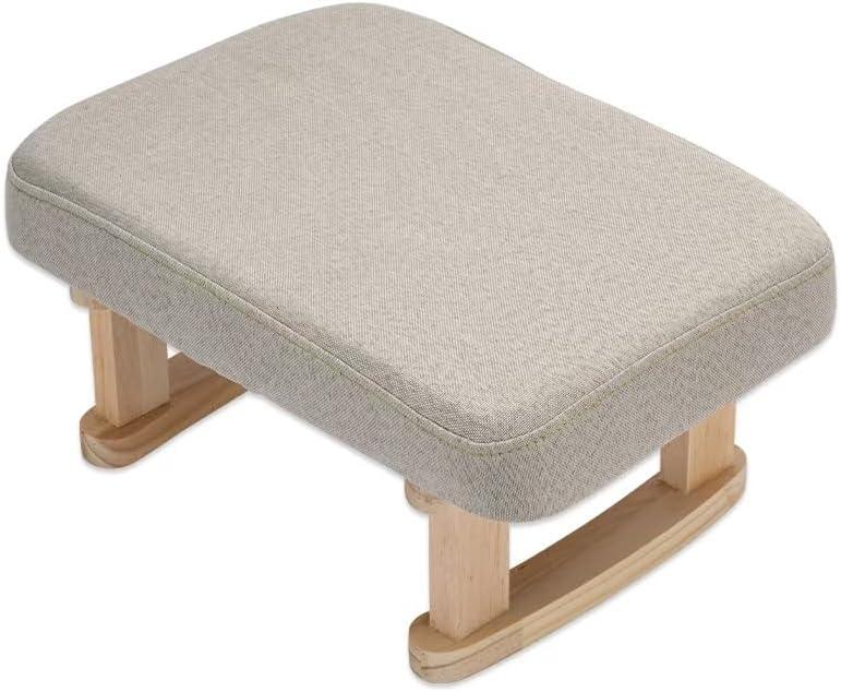 Small Rectangle Fabric Footstool Ottoman - Soft Padded Foot Rest with Wooden Legs & Non-Slip Design, Modern Step Stool for Couch, Office, Living Room, Bedroom, Entryway & Dogs, 2 Pack (Gray)