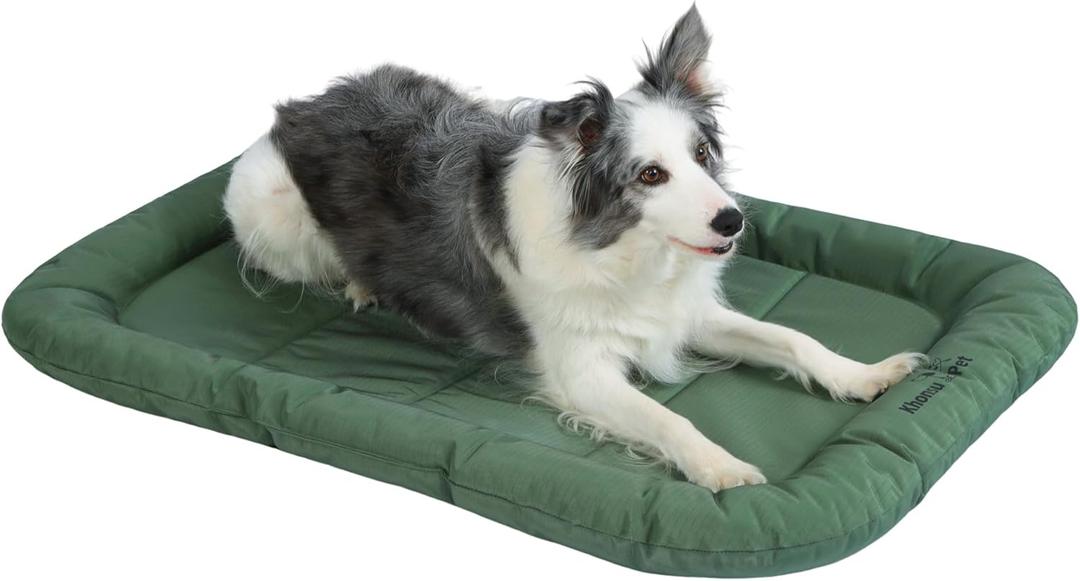 KHONSU PET Durable Dog Bed Tough and Tear Proof Dog Crate Bed with Heavy-Duty PVC-Backed Cover for Waterproof Outdoor Use Wipe Clean for Dogs up to 60 lbs (L(35"x21"x3"), Green)