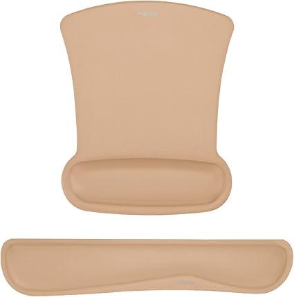 MOSISO Wrist Rest Support for Mouse Pad & Keyboard Set, Ergonomic Mousepad Non-Slip Base Home/Office Pain Relief & Easy Typing Cushion with Neoprene Cloth & Raised Memory Foam, (Mocha)