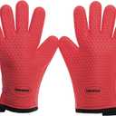 KITCHEN PERFECTION Silicone Smoker Oven Gloves -Extreme Heat Resistant BBQ Gloves -Handle Hot Food Right on Your Grill Fryer&Pit|Waterproof Grilling Cooking Baking Mitts|Superior Value Set +3 Bonuses (One Size Fits Most, Red)