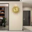 Large Wall Clock for Living Room Decor Big Modern Golden Crystal Silent Wall Clock Battery Operated Non-Ticking Metal Unique Decorative Wall Clocks for Bedroom Kitchen Office Indoor 24 Inch