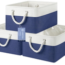 VQRTEXA Large Storage Baskets 15.7x11.8x8.26 inch Storage Bins for Shelves and Closet Organizing, Foldable Fabric Bin for Home Organization Clothes and Laundry (3Pack, White&Blue)