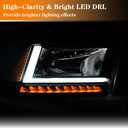 LED DRL Headlight Assembly, Fit 2009-2018 Dodge Ram 1500/10-18 Ram 2500 3500 4500 5500(Only fit factory dual beam halogen headlights, Additional H4 bulb required) Black Housing Amber Reflector
