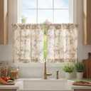 jinchan Floral Kitchen Curtains 24 Inch Linen Tier Curtains Farmhouse Cafe Half Window Drapes Over Sink Light Filtering for Living Room Laundry RV Rod Pocket 2 Panels Taupe on Beige