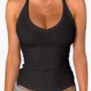 Danysu V Neck Racer Back Tank Top for Women Padded Ribbed Long Tank Fitted Basic Cami Tops, M