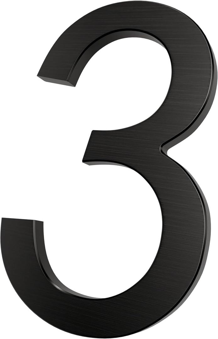 Large 10-Inch Floating House Number - Upgraded Anti-fade Modern Address Number - Perfect for Home/Office or Business/Elegant Black/Number 3