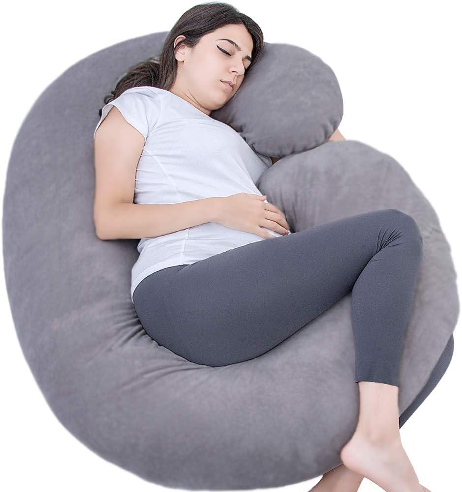 Pregnancy Pillow, C Shaped Full Body Pillow for Maternity Support and Pregnant Women Sleeping with Velvet Cover (Dark Grey)