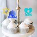 2 x 24 PCS Happy Hanukkah Cupcake Toppers Star of David Candlestick Cupcake Picks for Jewish Birthday Cake Decorations Supplies (Blue2)