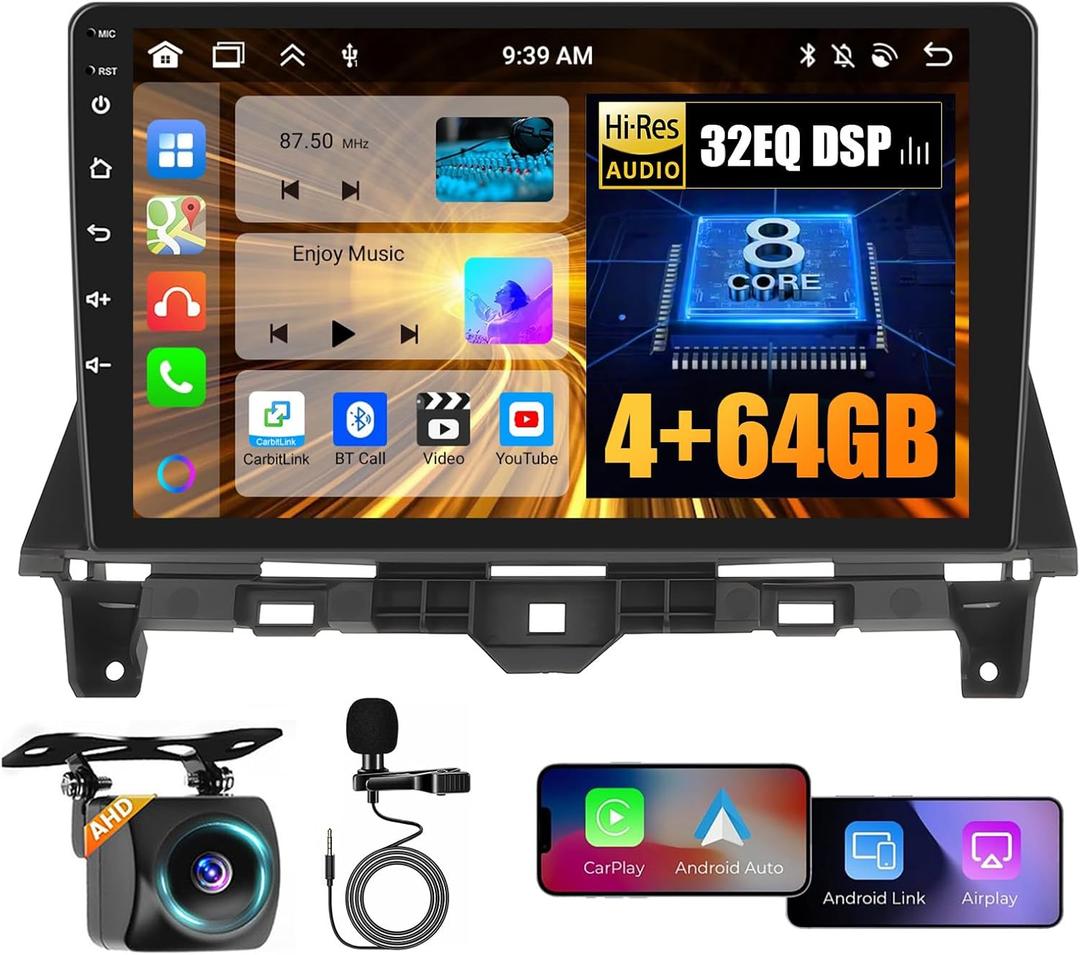 [8 Core 4+64G] Android Car Stereo for Honda Accord 2008 2009 2010 2011 2012 2013, Hikity 10.1 Inch IPS Touchscreen Radio Carplay Android Auto 59UI GPS Navigation WiFi 32EQ DSP Backup Camrea