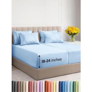 Extra Deep Split King Sheet Set - 7 Piece Breathable & Cooling Sheets - Hotel Luxury Bedding Set w/18-24 Inch Extra Deep Pockets - Easy Fit, Soft, Wrinkle Free & Comfy - Light Blue, Split King Size (Split King Set, 19 - Baby Blue)