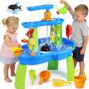 2026 Water Table for Toddlers 1-3 3-5 with Pump, 3-Tier Outdoor Sand Water Play Table Toys for Kids Ages 4-8 Outside Activity Sensory Summer Beach Pool Backyard Splash Toys for Boys Girls Gifts Blue