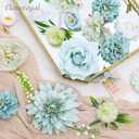 Floweroyal Artificial Flowers Combo Teal Blue Flowers Mix Silk Flowers Dahlia Roses with Stems for DIY Wedding Bridal Bouquets, Baby Shower, Floral Arrangement, Table Centerpieces, Home Decorations.