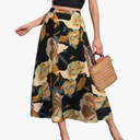 POPZONE Women's Midi Skirts Boho Fall Summer Flowy Elastic High Waist Floral Below The Knee Long Skirts for Women Size M