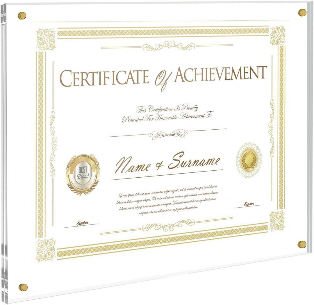 JUOIFIP 3 Pack Clear Acrylic Frame for Wall, Fits 8.5x11, 8x10 Picture or Certificate, No Drill Self Adhesive Photo Frames, Diploma Frames with Magnetic, Full Frame-10x12.6 Inch