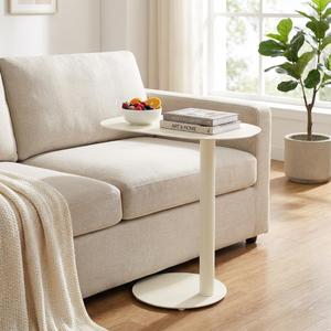 C-Shaped Side Table, Modern Metal End Table for Couch Slim Sofa Side Table Snack End Table TV Trays for Eating On Couch for Dining Room, Living Room, Cafe and Balcony (Cream White), 20 inches x 14 inches x 25 inches
