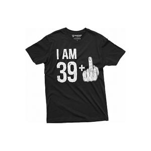 Funny Birthday T-Shirt  "I Am 39+" with Middle Finger Graphic ,Size XL , Black