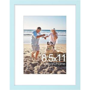 decorUhome 8.5 by 11 Picture Frame, Display Pictures 6x8 with Mat or 8.5x11 without Mat, Wall & Tabletop Display Certificate Frame, Light Blue, 1 Pack