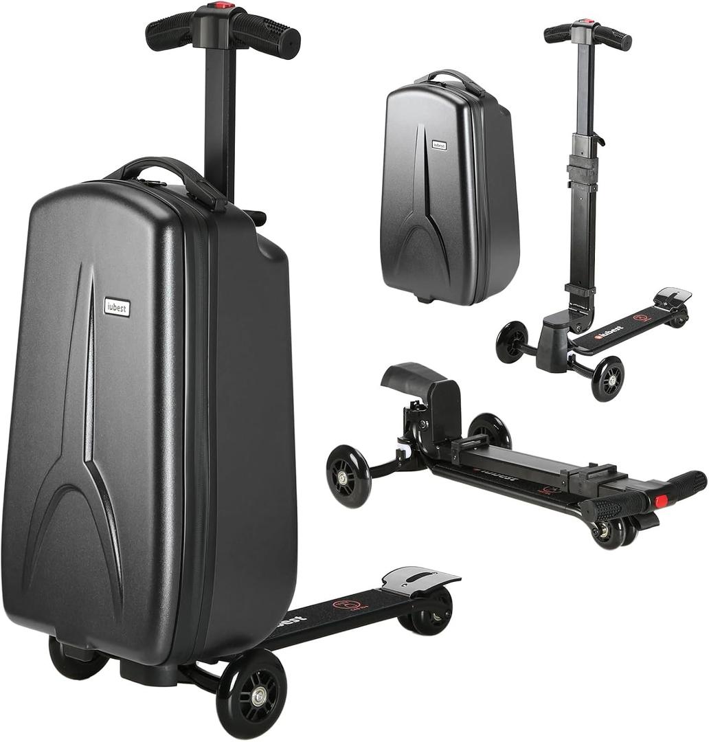 Scooter Luggage for Kids Scooter Suitcase for Ages 4-12, 4 in 1 Kids Luggage Boarding Suitcase Detachable & Foldable Scooter Travel Trolley Ride On Luggage-Black, Medium, 22L