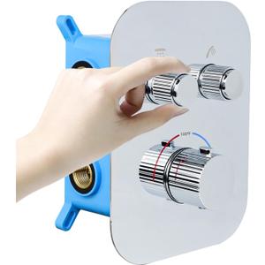 2 Way Brass Shower Diverter Valve Kit - Thermostatic Flow Control Valve, Simultaneous Operation, Adjustable Flow, Chrome Finish
