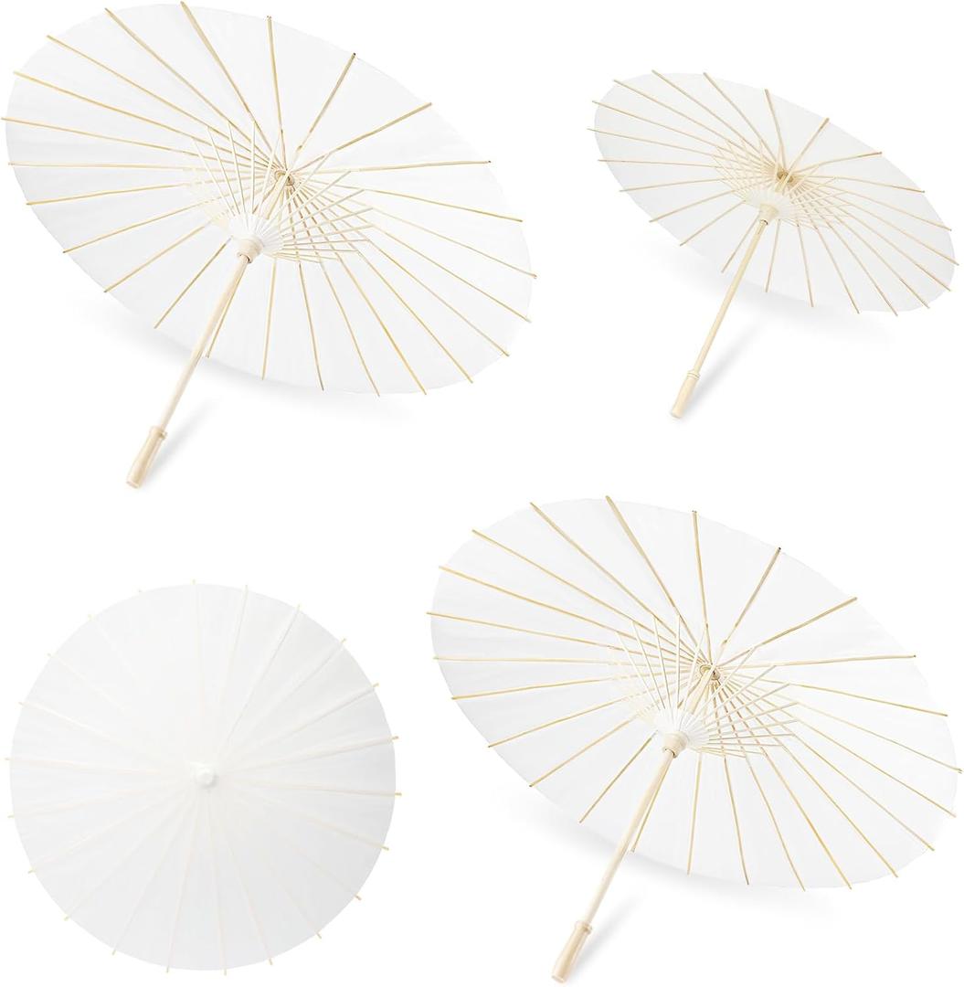 SAYAYA 3 Pack White Paper Umbrellas for Weddings, 33" & 23.6" DIY Oiled Paper Parasols Bulk Set, Chinese Japanese Parasol for Party Decor, Photography Props, Bridal Shower Crafts, Family Events