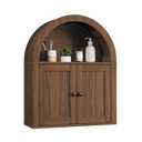 ChooChoo Arched Wall Cabinet, Bathroom Cabinet Wall Mount Over The Toilet with Display Shelf, Double Door Medicine Cabinet, Wooden Storage Cabinet for Kitchen, Living Room or Entryway, Walnut