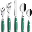 ANNOVA Silverware Set, Retro/Rivet Colorful Stainless Steel Tableware Kitchen Flatware Set Utensils, Includes Dinner Knives, Forks, Spoons, Salad Forks & Dessert Spoons (Green, 20 Pieces)