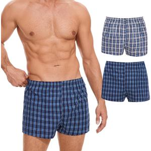 Incontinence Underwear for Men Washable - Reusable Boxer Briefs with Front Fly, Front & Rear Leak Proof, 120ml Absorbency (2 Pack, Plaid Blue White+Blue Green, L)