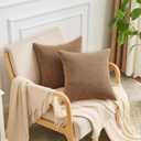 GAWAMAY Decorative Square Throw Pillow Covers 22x22 Inch Set of 2, Super Soft Chenille Pillows Farmhouse Fall Pillowcase for Living Room Bedroom Sofa Couch Cushion Cover Brown 55x55cm (No Inserts)