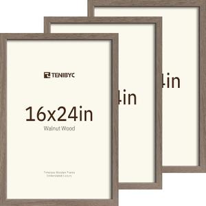 16x24 Picture Frame, Walnut Wood, 3 Pack, Wall for Photos