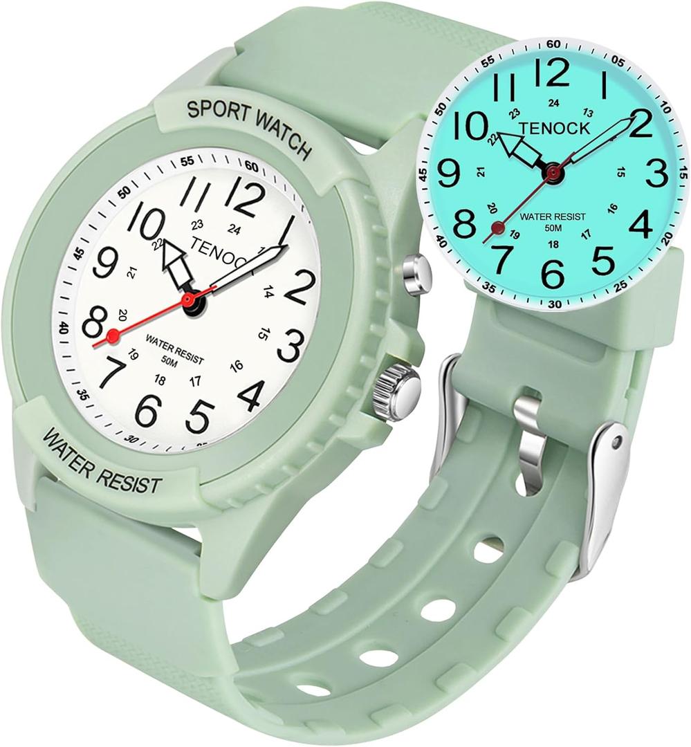 Waterproof Nurse Watch for Medical Professionals Students Women Men, Night Light, 12/24 Hour Military Time Easy to Read Dial, Watch for Nursing Day Gifts (Green)