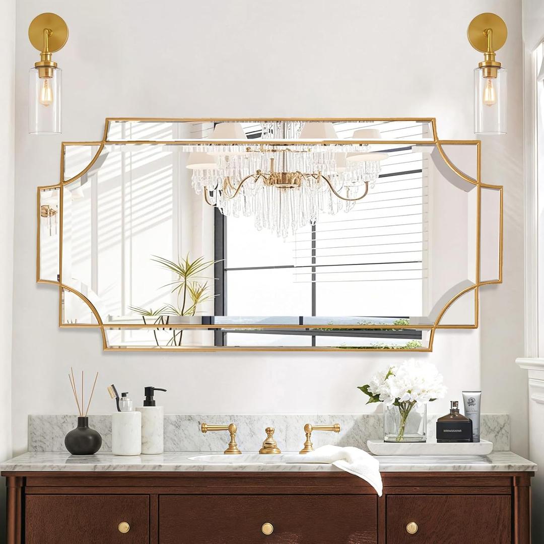 Gold Mirror for Wall, 24"x48" Large Decorative Mirrors for Wall Decor, Polished Bevelled Full Length Long Mirror for Living Room, Bathroom, Bedroom, Entryway