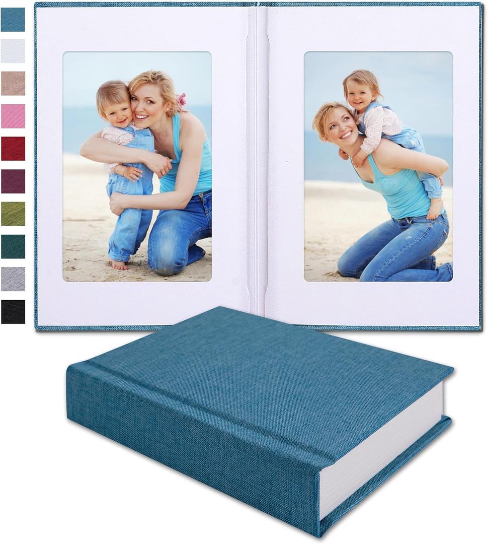 Pssoss Small 4x6 Photo Album with Writing Space Holds 20 Photos Ideal for Wedding Theme-Album and Baby Photo Album (Blue)