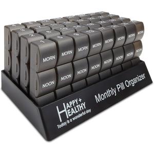 Month Pill Box Organizer - 32 Compartments | Morning-Noon-Night - 30 Day Pill Case with 32 Daily Compartments for Vitamins, Supplements, Medication - Travel Monthly Pill Organizer 3 Times-a-Day, Black