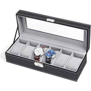 NEX 6 Slots Watch Box Organizer for Men, Black Watch Holder Stand Display Storage Case