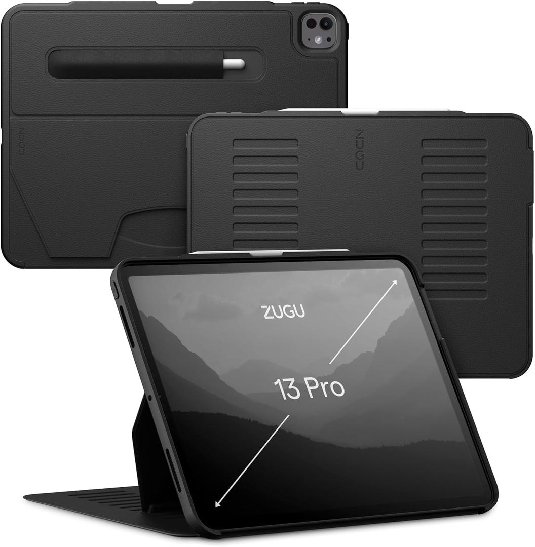 Zugu Case for iPad Pro 13 (M4/M5) 2024/2025, Slim Protective Cover with Apple Pencil Holder, Auto Wake/Sleep, Multiple Viewing Angles, iPad Pro 13 Inch Cover, Phone Protectors, Black