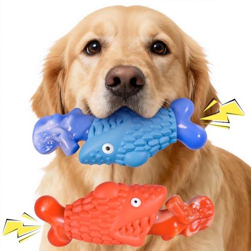 Kseroo Tough Dog Toys for Aggressive Chewers: 2 Pack Indestructible Dog Toys to Keep Them Busy, Tough Chew Toys for Large Dogs, Nylon & Rubber Dog Chew Bones, Squeaky Dog Toy for Large Breed