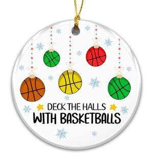 2 x Basketballs Ornament 2025  Deck The Halls with Basketballs Ceramic Ornament  Holiday Tree Decoration for Basketball Players & Fans, Sports Gag Gift & Stocking Stuffer